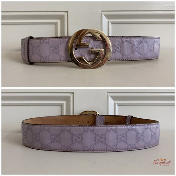 Authentic Gucci Purple Guccissima Leather Gold Interlocking G Buckle Belt 80/32 - Picture 5 of 14